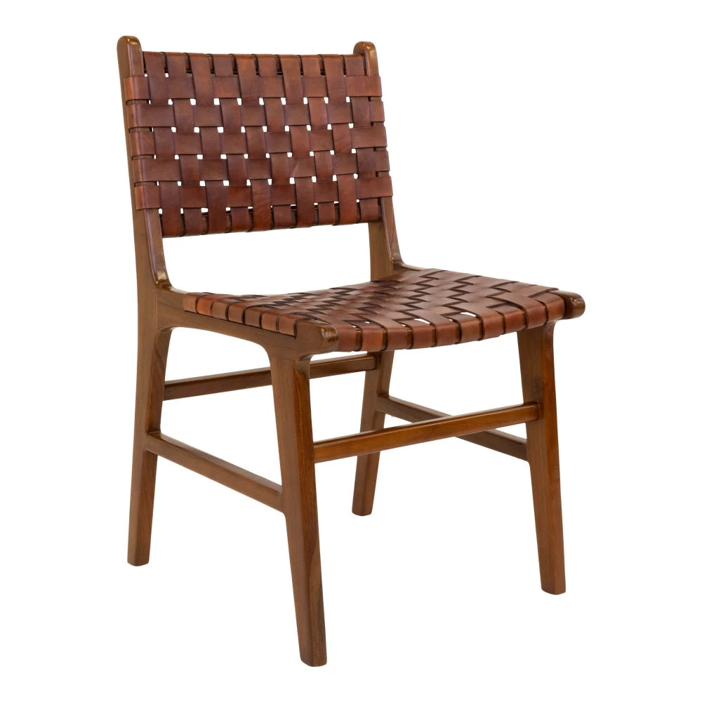 Set 2 scaune din Lemn de tec Maro si Piele Maro H87xL51xA53cm Perugia