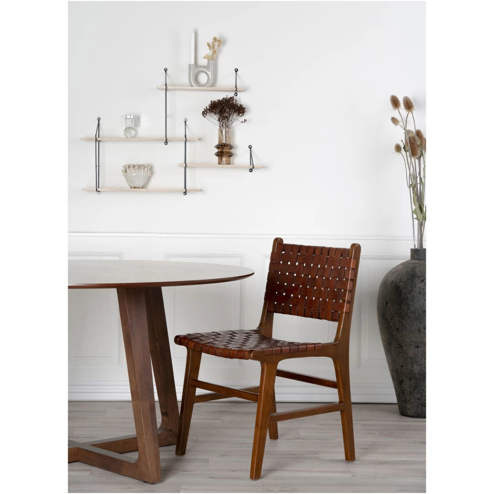 Set 2 scaune din Lemn de tec Maro si Piele Maro H87xL51xA53cm Perugia