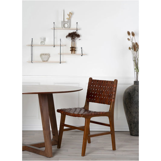 Set 2 scaune din Lemn de tec Maro si Piele Maro H87xL51xA53cm Perugia