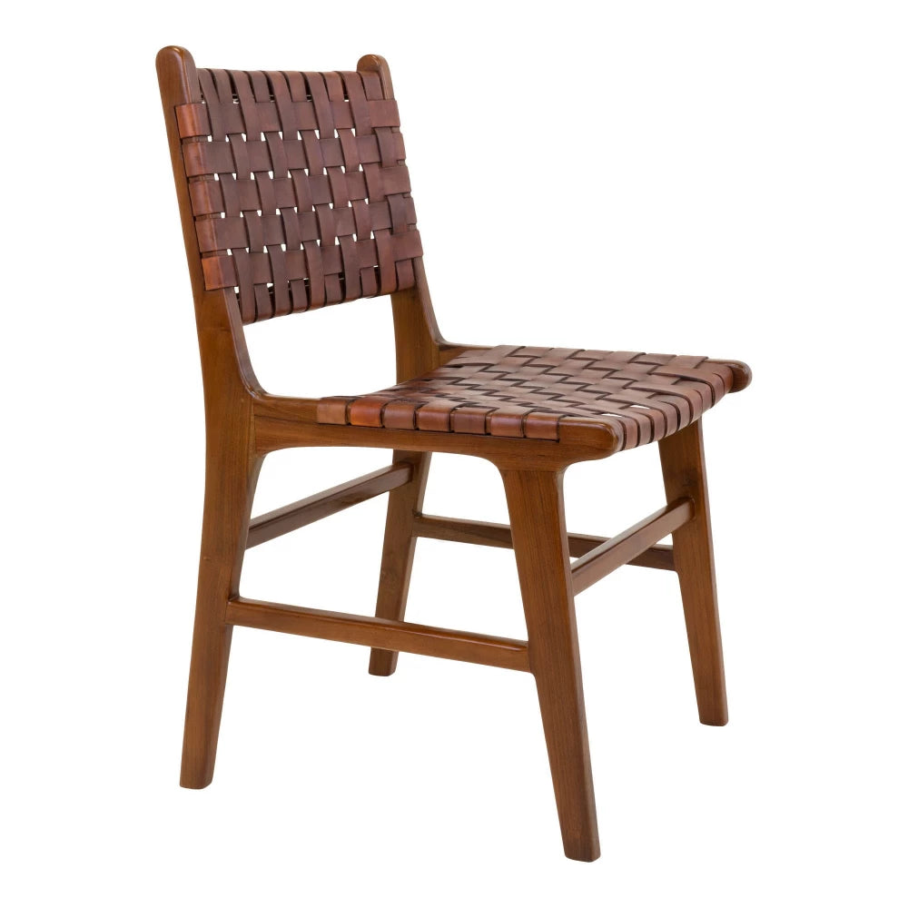 Set 2 scaune din Lemn de tec Maro si Piele Maro H87xL51xA53cm Perugia