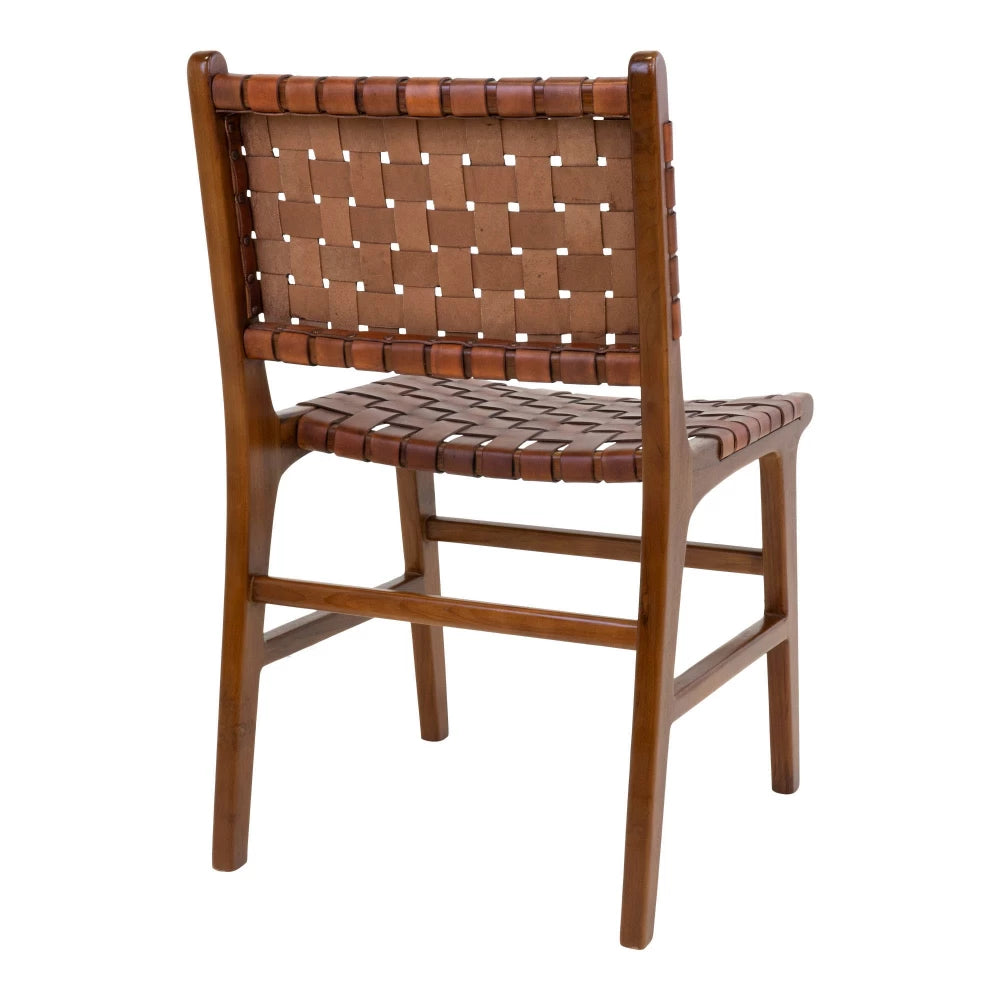Set 2 scaune din Lemn de tec Maro si Piele Maro H87xL51xA53cm Perugia
