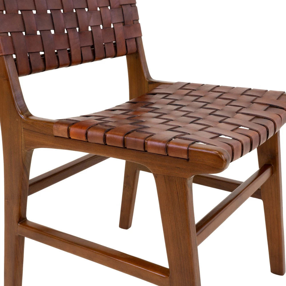 Set 2 scaune din Lemn de tec Maro si Piele Maro H87xL51xA53cm Perugia