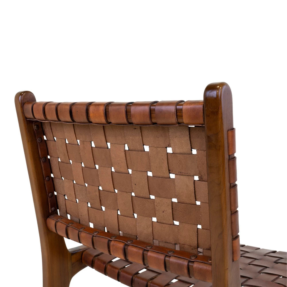 Set 2 scaune din Lemn de tec Maro si Piele Maro H87xL51xA53cm Perugia