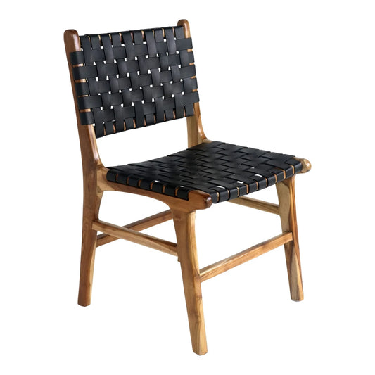 Set 2 scaune din Lemn de tec Maro si Piele Negru H87xL51xA53cm Perugia