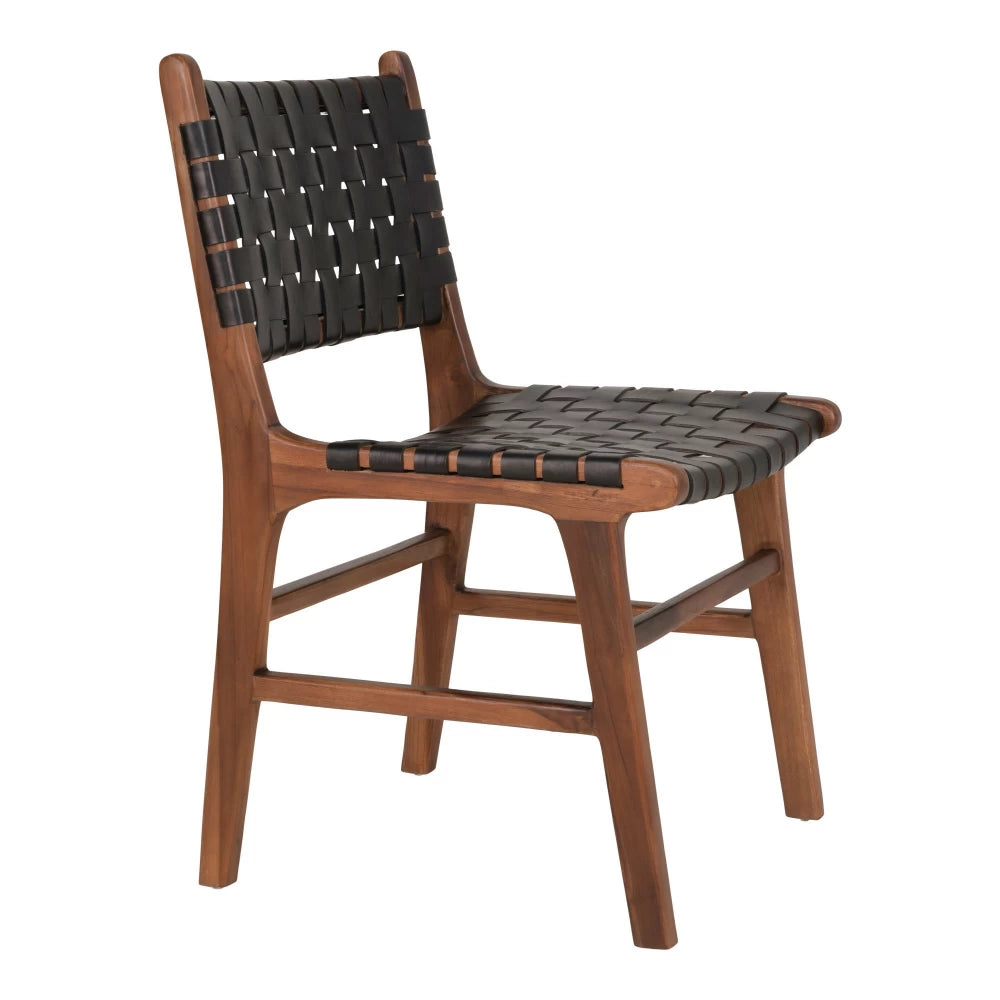 Set 2 scaune din Lemn de tec Maro si Piele Negru H87xL51xA53cm Perugia