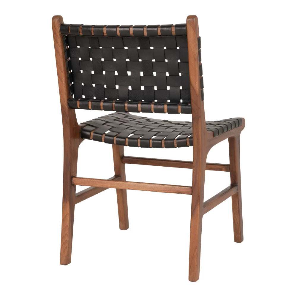 Set 2 scaune din Lemn de tec Maro si Piele Negru H87xL51xA53cm Perugia