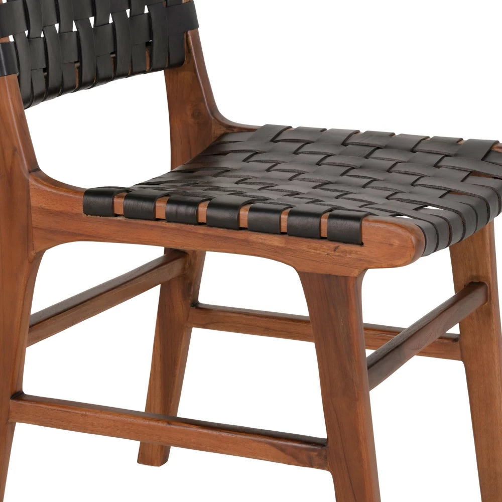 Set 2 scaune din Lemn de tec Maro si Piele Negru H87xL51xA53cm Perugia