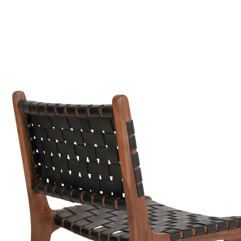 Set 2 scaune din Lemn de tec Maro si Piele Negru H87xL51xA53cm Perugia