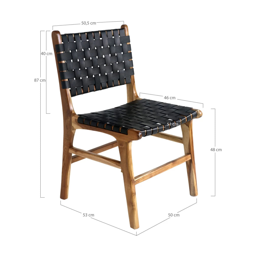 Set 2 scaune din Lemn de tec Maro si Piele Negru H87xL51xA53cm Perugia