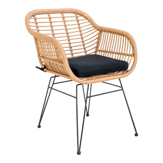 Set 2 scaune de exterior din Metal Negru si Polirattan cu perna Maro H82xL57xA60cm Trieste