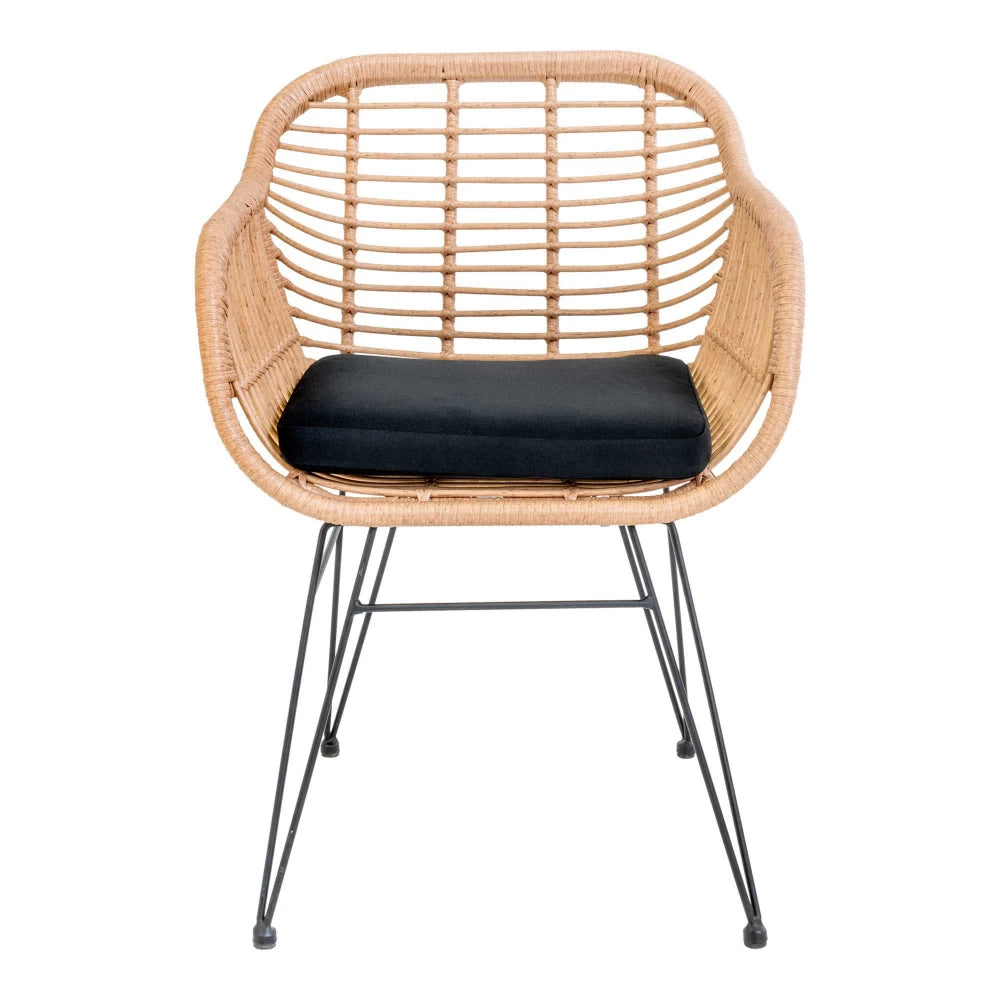 Set 2 scaune de exterior din Metal Negru si Polirattan cu perna Maro H82xL57xA60cm Trieste