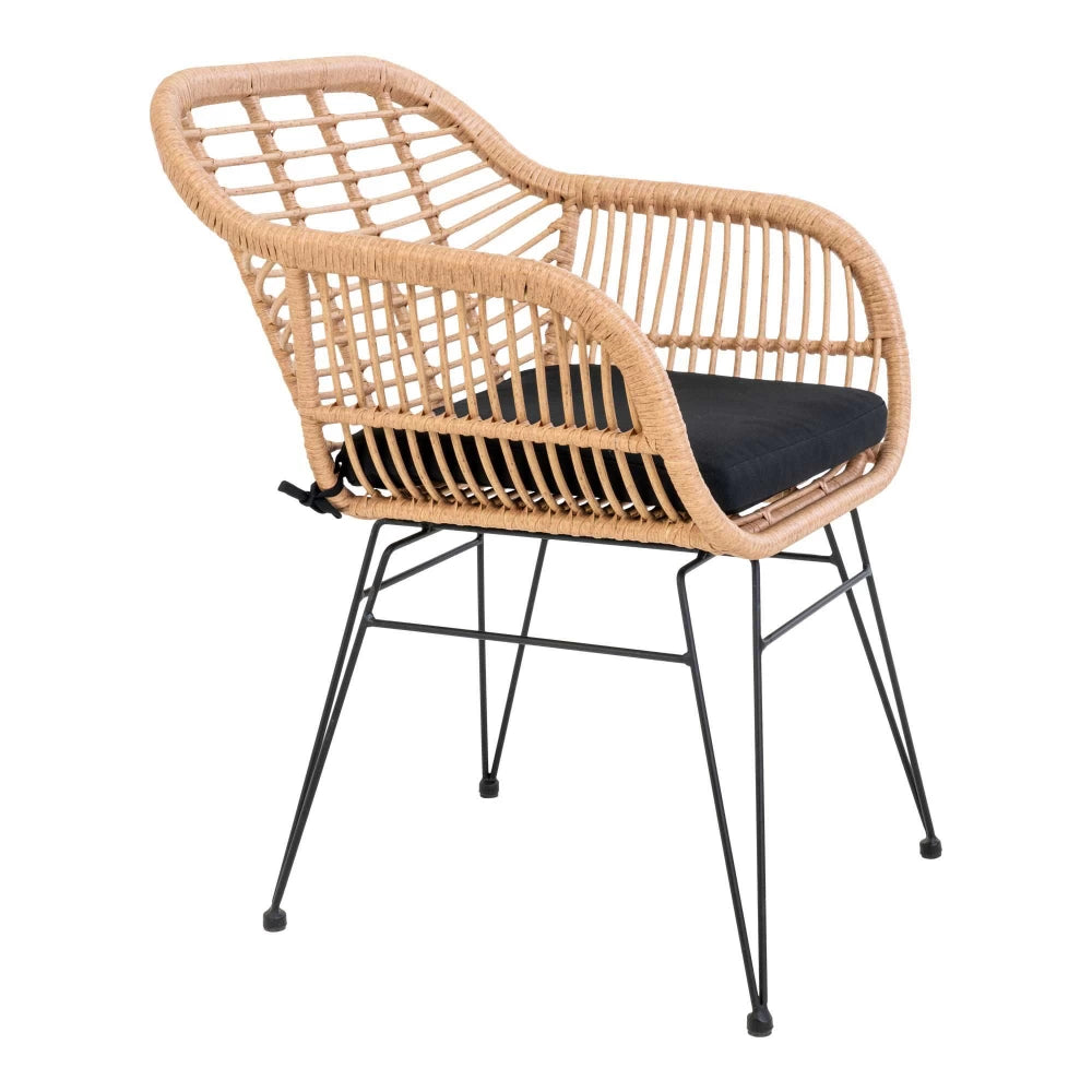 Set 2 scaune de exterior din Metal Negru si Polirattan cu perna Maro H82xL57xA60cm Trieste