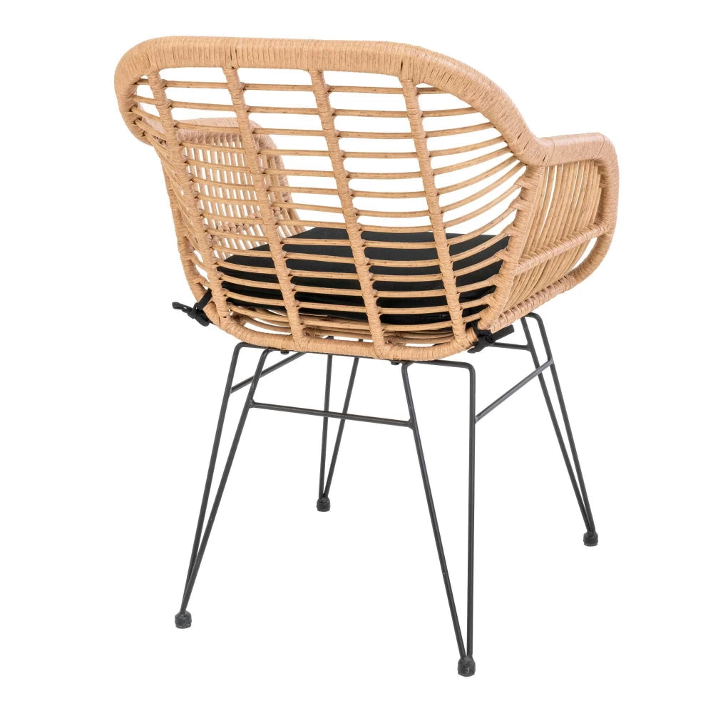 Set 2 scaune de exterior din Metal Negru si Polirattan cu perna Maro H82xL57xA60cm Trieste