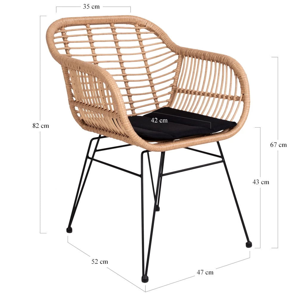 Set 2 scaune de exterior din Metal Negru si Polirattan cu perna Maro H82xL57xA60cm Trieste