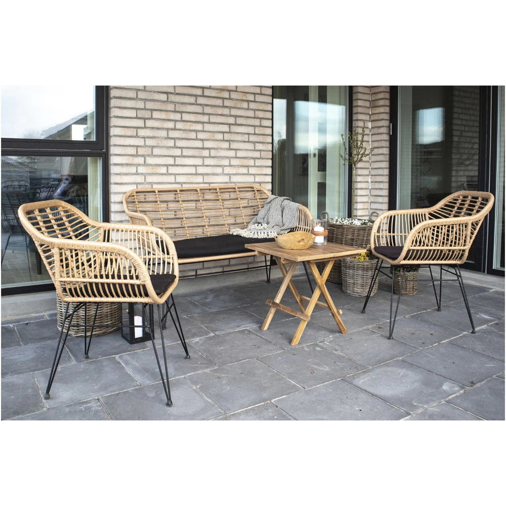 Set 2 scaune de exterior din Metal Negru si Polirattan cu perna Maro H82xL57xA60cm Trieste