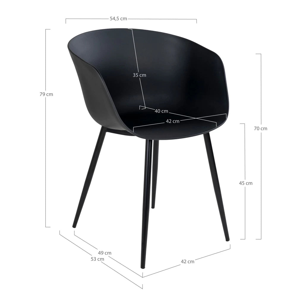 Set 2 scaune de exterior din Metal Negru si Polipropilena Negru H79xL54.5xA53cm Roda
