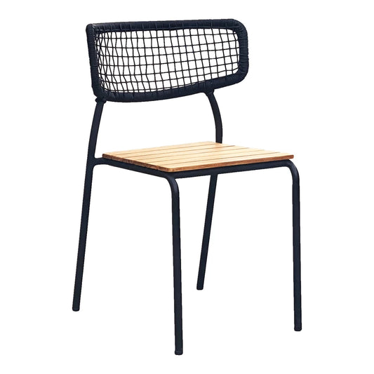 Set 4 scaune de exterior din Metal Negru si Lemn de tec Maro H83xL53xA55cm Nashville