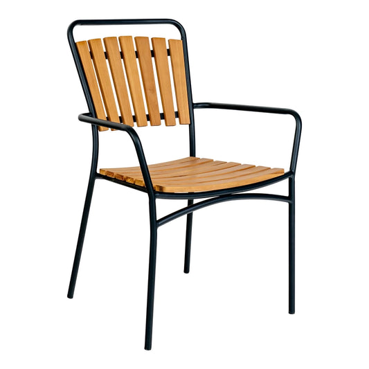 Set 4 scaune de exterior din Metal Negru si Lemn de tec Maro H91xL64xA58cm Cleveland