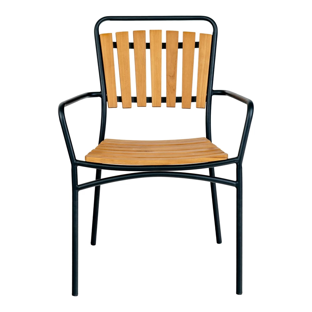 Set 4 scaune de exterior din Metal Negru si Lemn de tec Maro H91xL64xA58cm Cleveland
