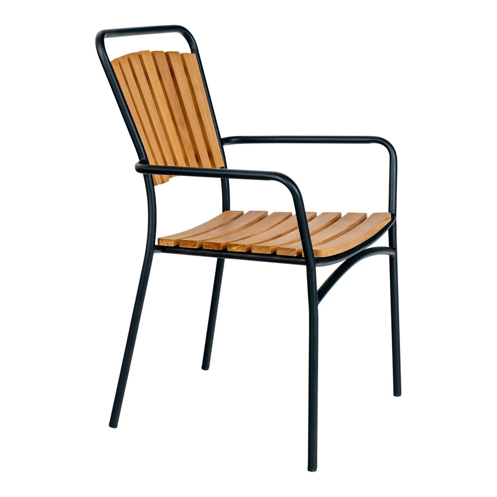 Set 4 scaune de exterior din Metal Negru si Lemn de tec Maro H91xL64xA58cm Cleveland