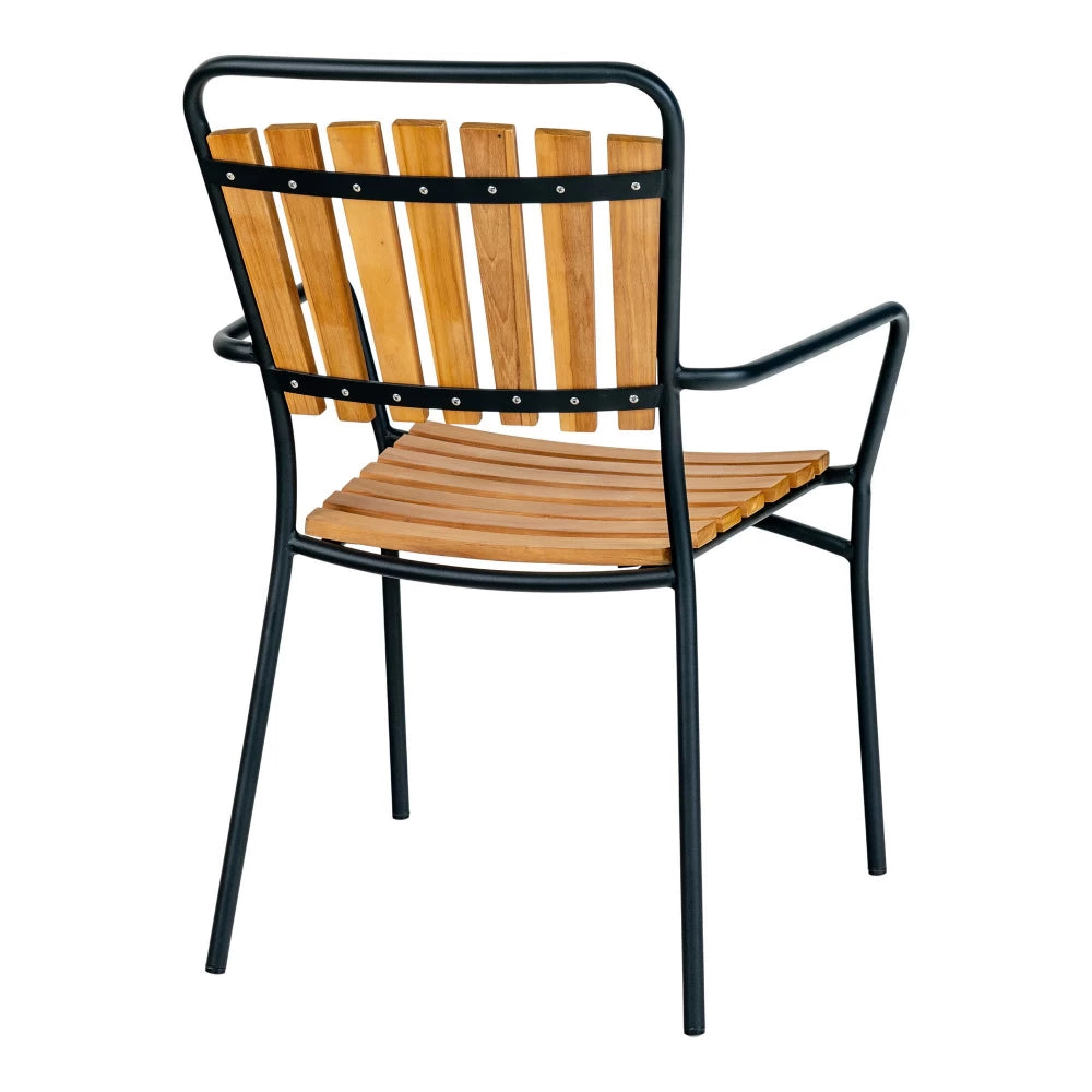 Set 4 scaune de exterior din Metal Negru si Lemn de tec Maro H91xL64xA58cm Cleveland