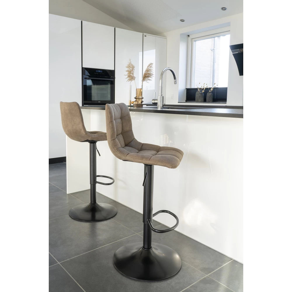 Set 2 scaune de bar din Metal Negru si Microfibra Maro H88-108xL45xA43cm Middelfart