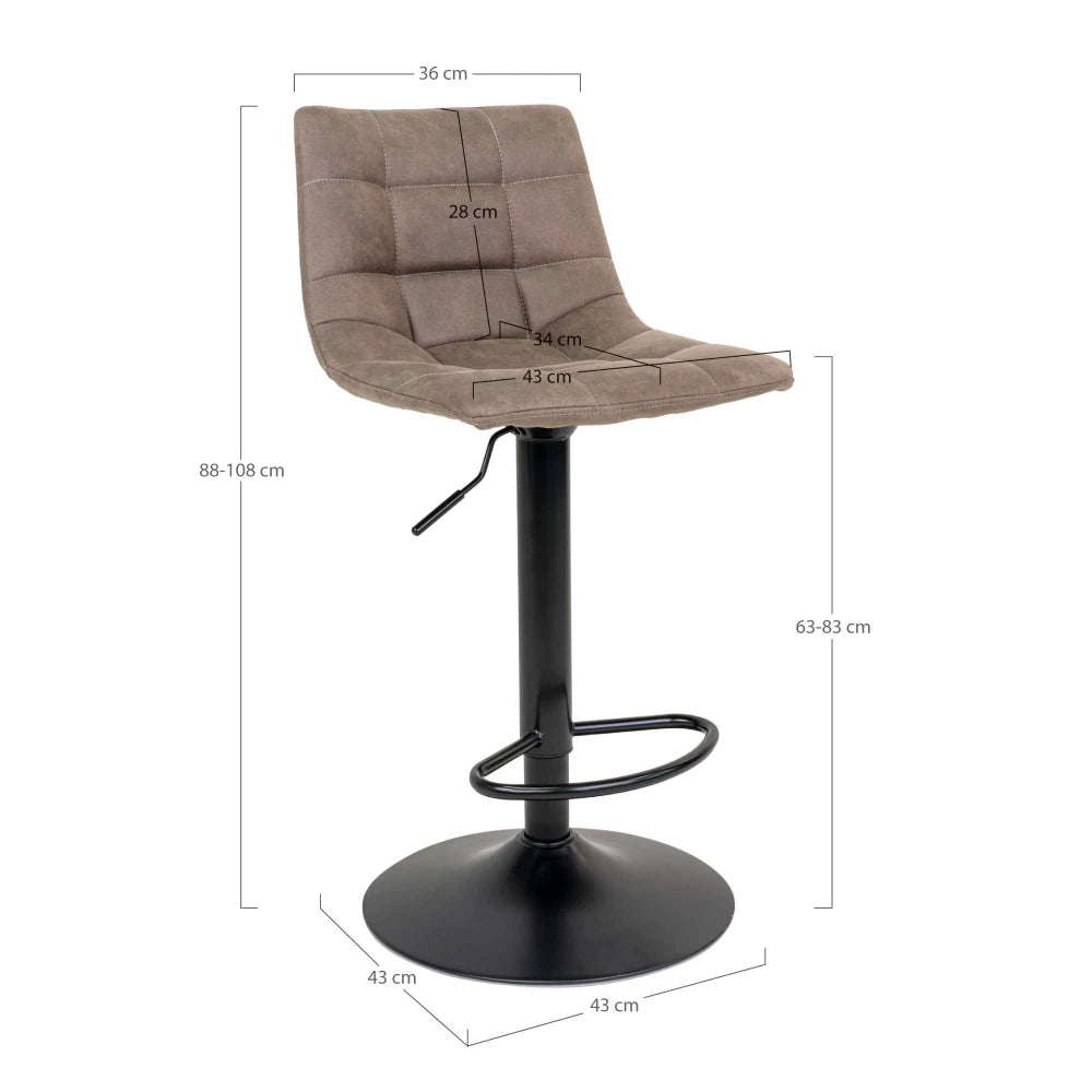Set 2 scaune de bar din Metal Negru si Microfibra Maro H88-108xL45xA43cm Middelfart