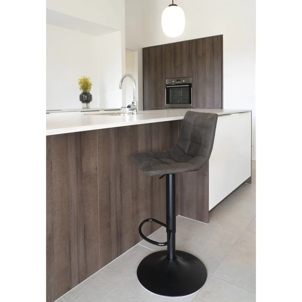 Set 2 scaune de bar din Metal Negru si Microfibra Gri inchis H88-108xL45xA43cm Middelfart