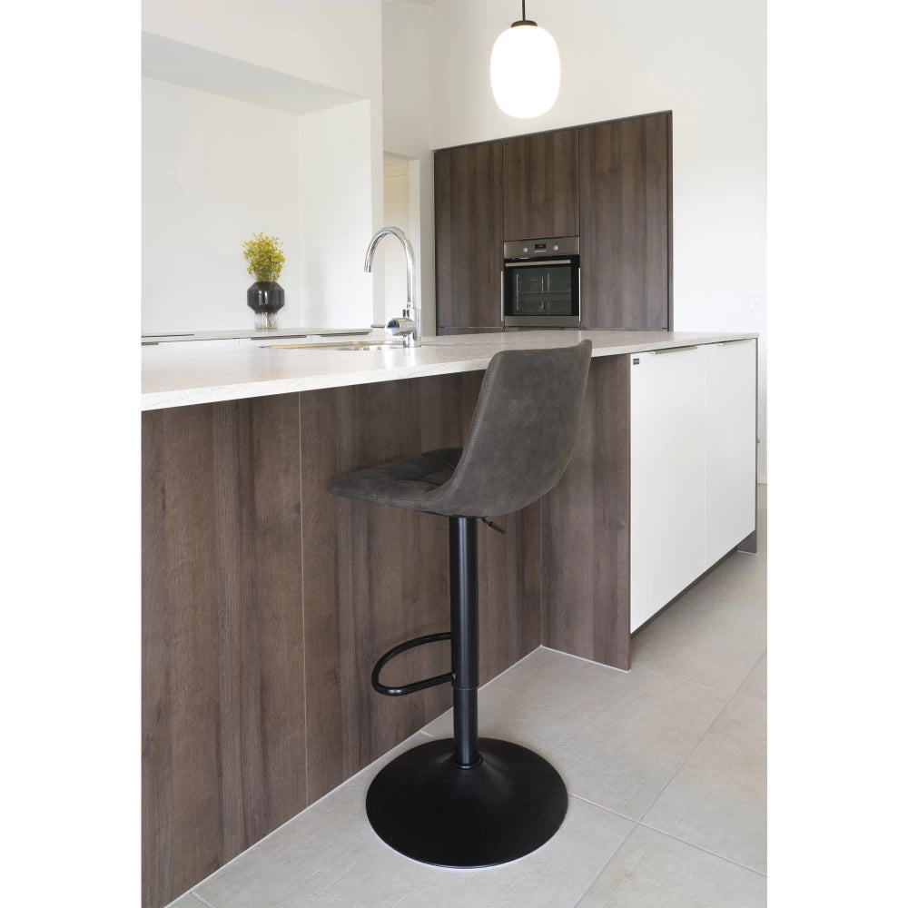 Set 2 scaune de bar din Metal Negru si Microfibra Gri inchis H88-108xL45xA43cm Middelfart