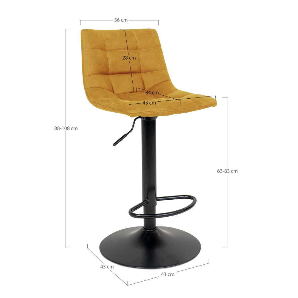 Set 2 scaune de bar din Metal Negru si Catifea Galben H88-108xL45xA43cm Middelfart