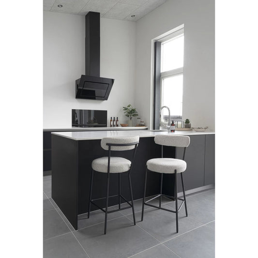 Scaun de insula din Metal Negru si Stofa boucle Alb H90xL46xA39cm Badalona