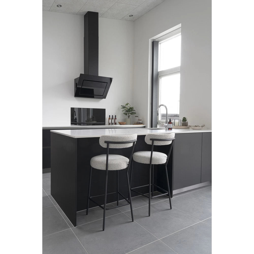 Scaun de insula din Metal Negru si Stofa boucle Alb H90xL46xA39cm Badalona