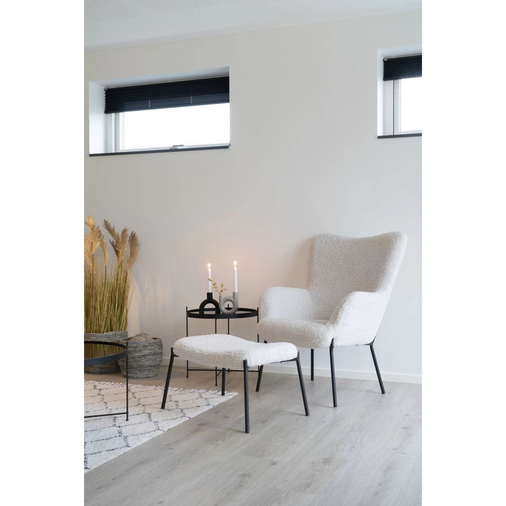 Fotoliu din Metal Negru si Blana sintetica Alb H98xL70xA79cm Glasgow