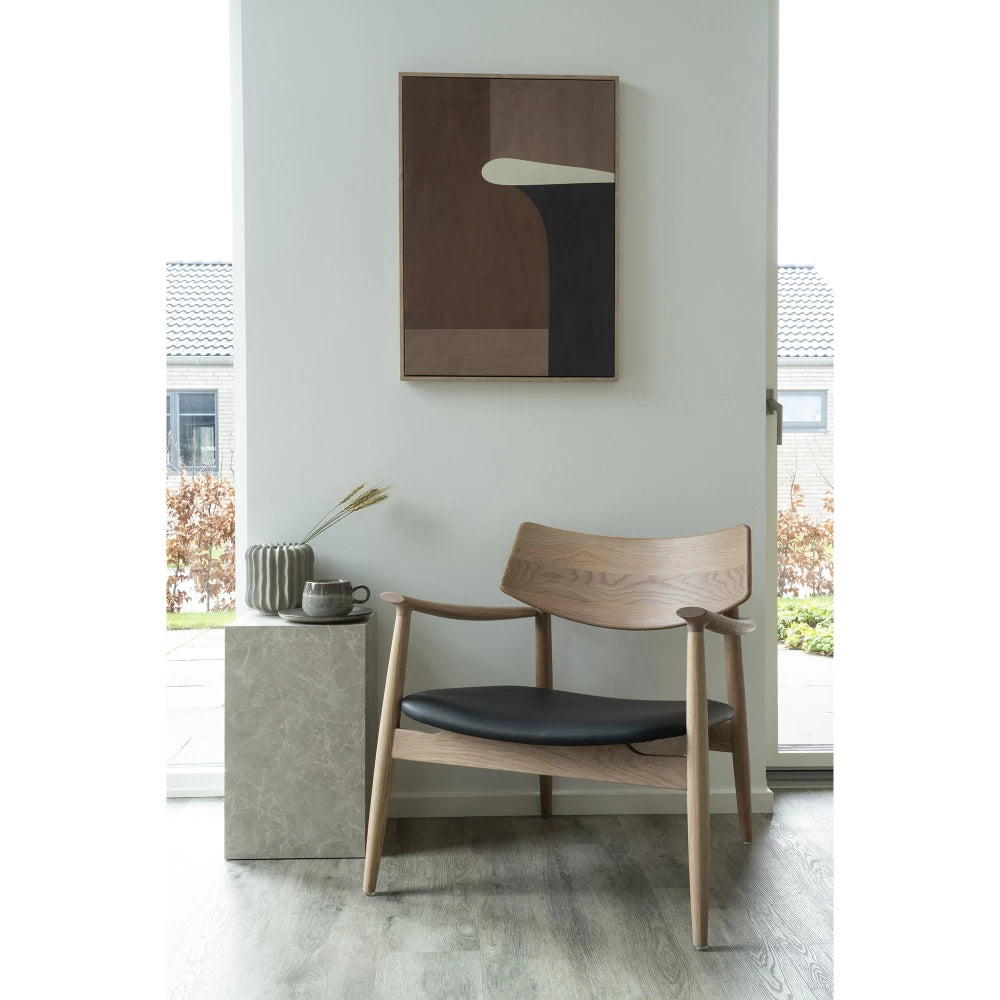 Fotoliu din Lemn de stejar Maro si Piele sintetica Negru H72xL69xA69cm Olvera