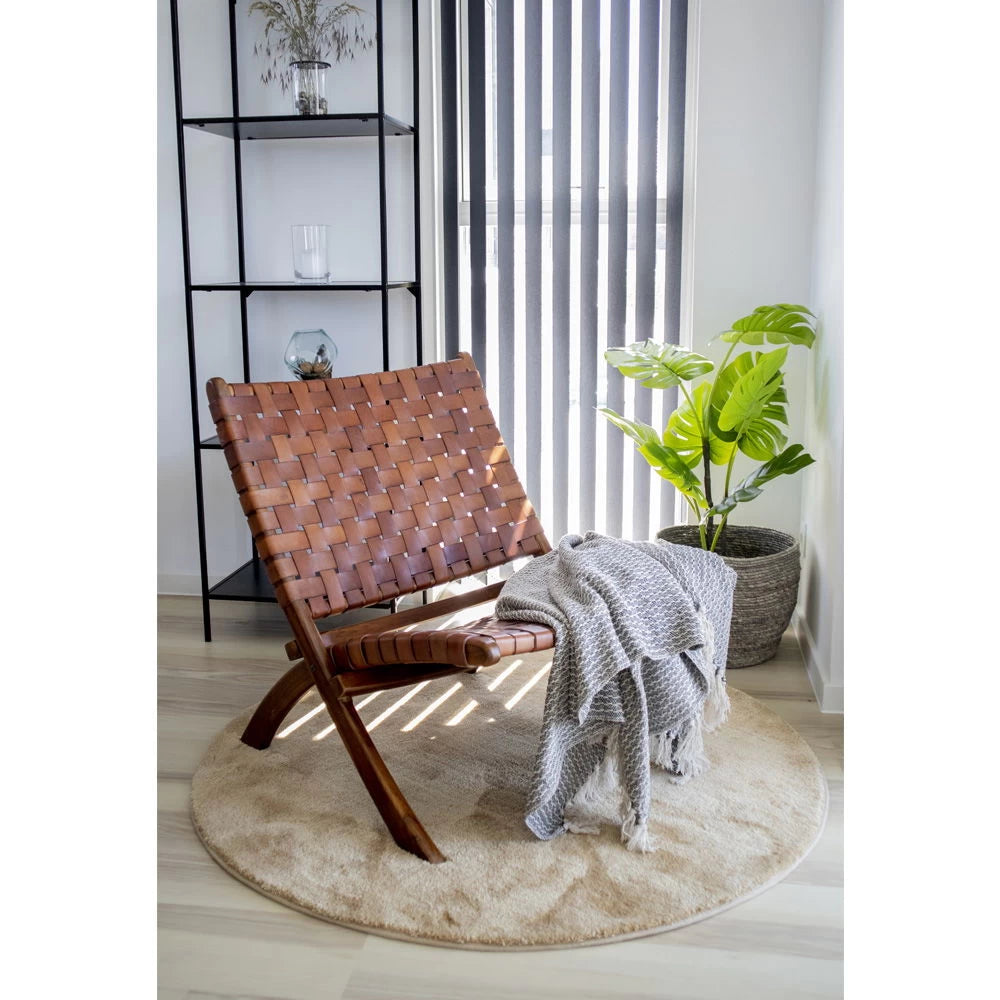 Fotoliu din Lemn de tec Maro si Piele Maro H73xL66xA74cm Perugia Folding