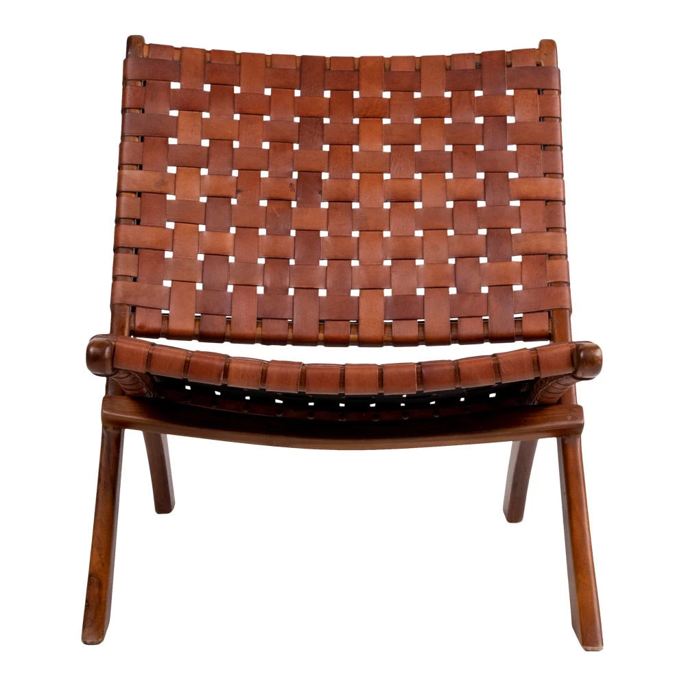 Fotoliu din Lemn de tec Maro si Piele Maro H73xL66xA74cm Perugia Folding