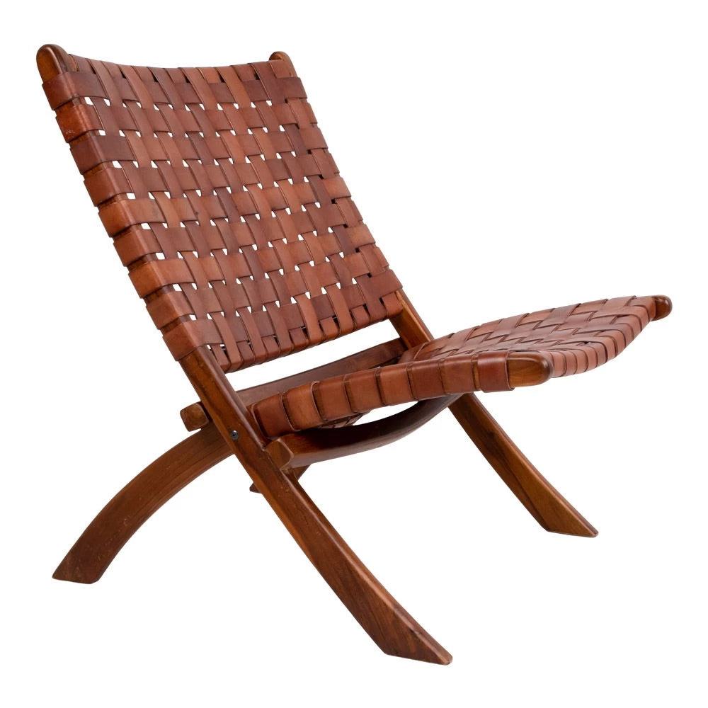 Fotoliu din Lemn de tec Maro si Piele Maro H73xL66xA74cm Perugia Folding