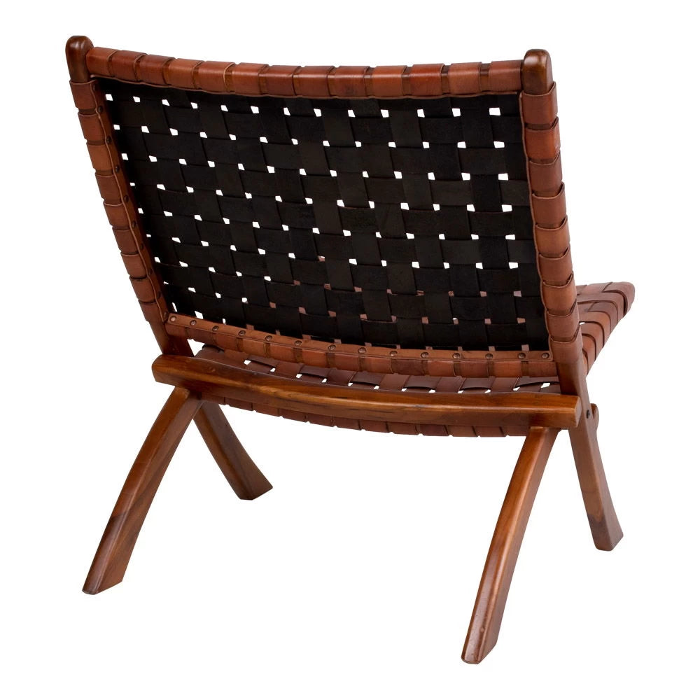 Fotoliu din Lemn de tec Maro si Piele Maro H73xL66xA74cm Perugia Folding