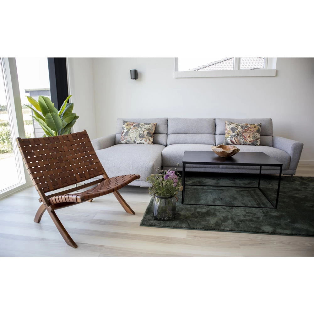 Fotoliu din Lemn de tec Maro si Piele Maro H73xL66xA74cm Perugia Folding