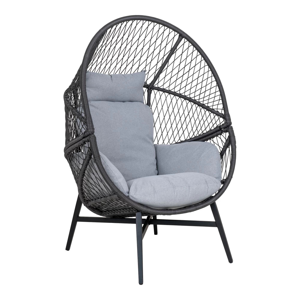 Fotoliu de exterior cu perna din Metal/Ratan Negru si Stofa Gri H103xL74cm Rosario