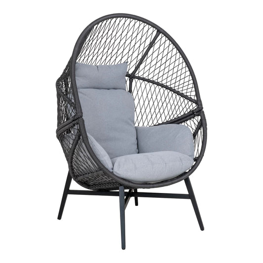 Fotoliu de exterior cu perna din Metal/Ratan Negru si Stofa Gri H103xL74cm Rosario
