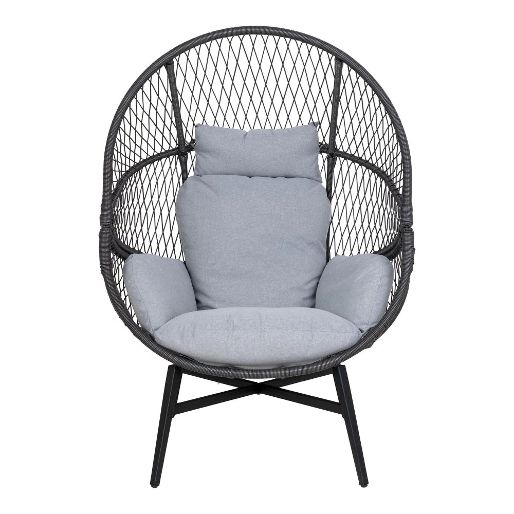 Fotoliu de exterior cu perna din Metal/Ratan Negru si Stofa Gri H103xL74cm Rosario