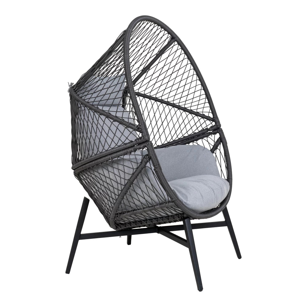 Fotoliu de exterior cu perna din Metal/Ratan Negru si Stofa Gri H103xL74cm Rosario