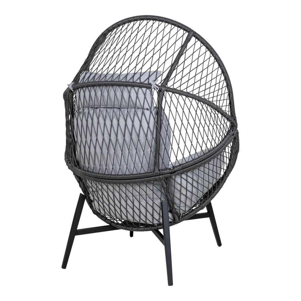 Fotoliu de exterior cu perna din Metal/Ratan Negru si Stofa Gri H103xL74cm Rosario