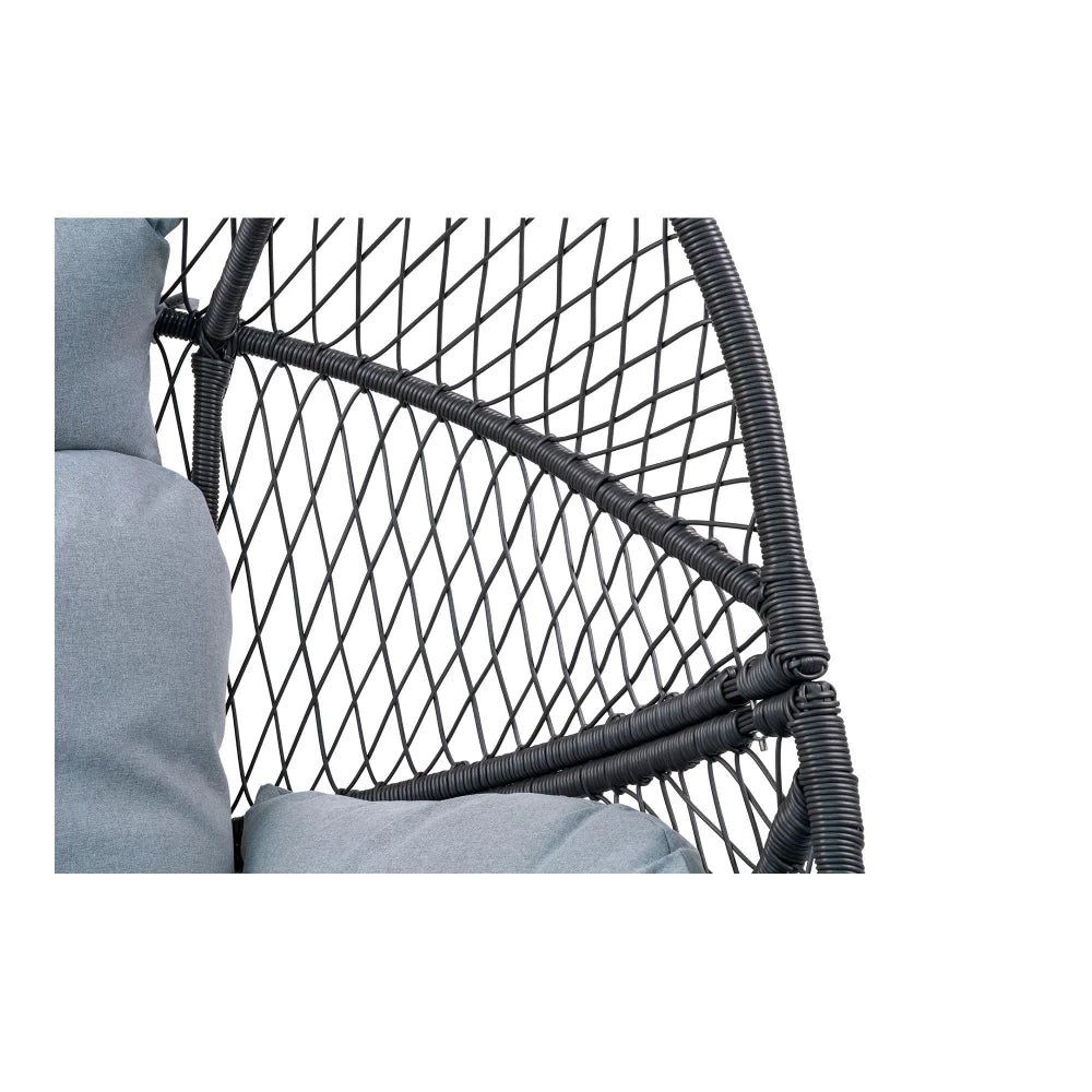 Fotoliu de exterior cu perna din Metal/Ratan Negru si Stofa Gri H103xL74cm Rosario