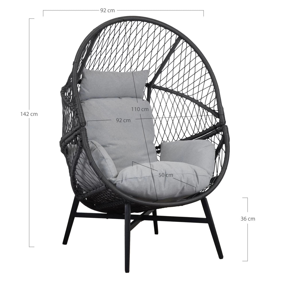 Fotoliu de exterior cu perna din Metal/Ratan Negru si Stofa Gri H103xL74cm Rosario