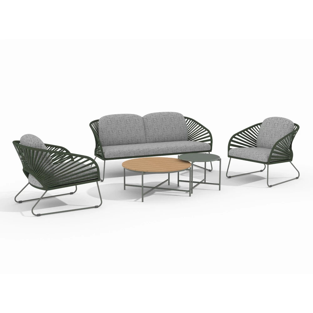 Set exterior 5 piese din Metal Verde si Stofa Gri Novella