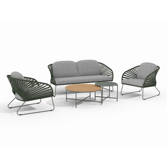Set exterior 5 piese din Metal Verde si Stofa Gri Novella