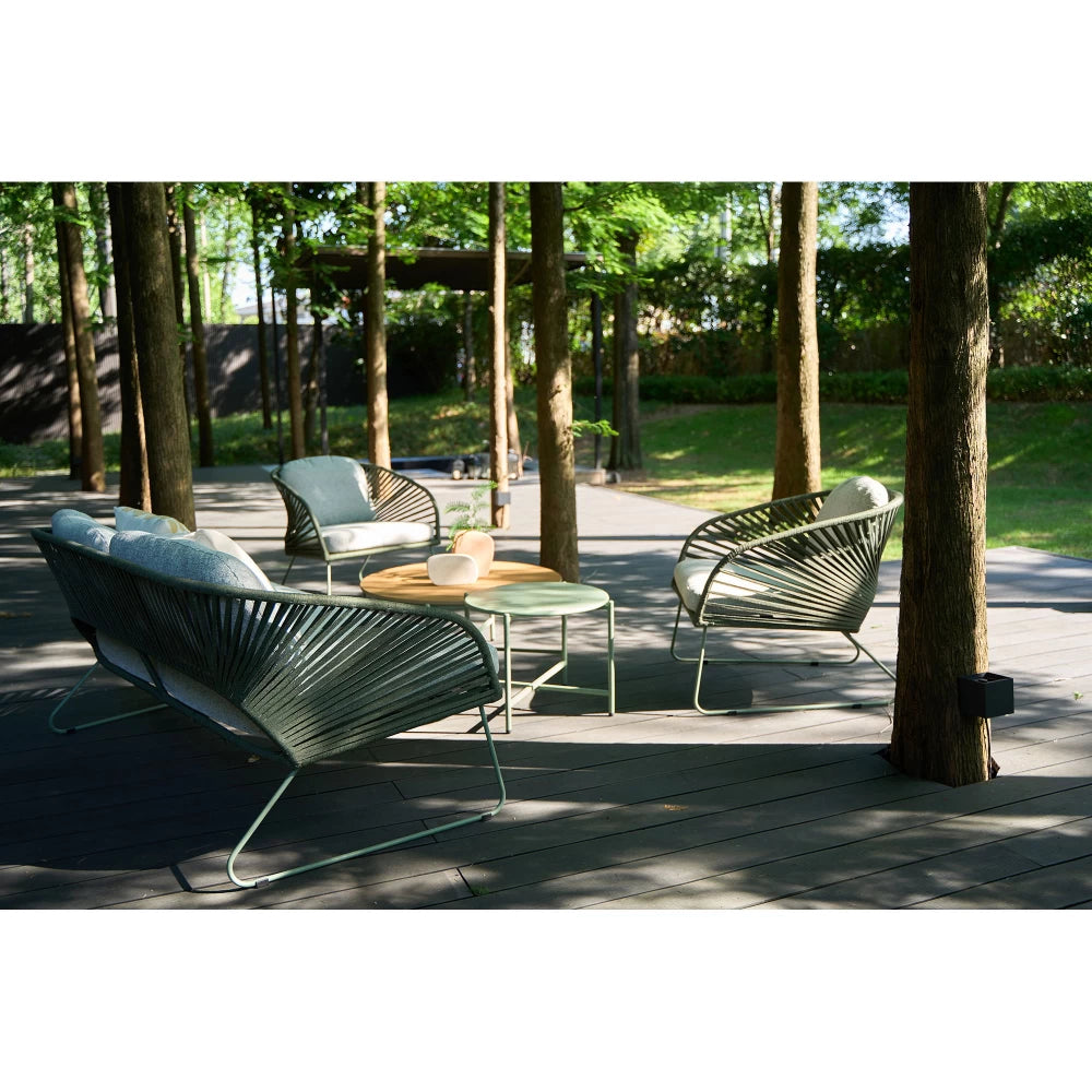 Set exterior 5 piese din Metal Verde si Stofa Gri Novella