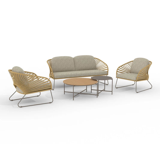 Set exterior 5 piese din Metal Bej si Stofa Bej Novella